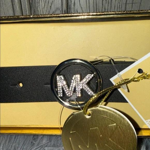 Michael Kors Black Belt with Silver Emblem display picture 1